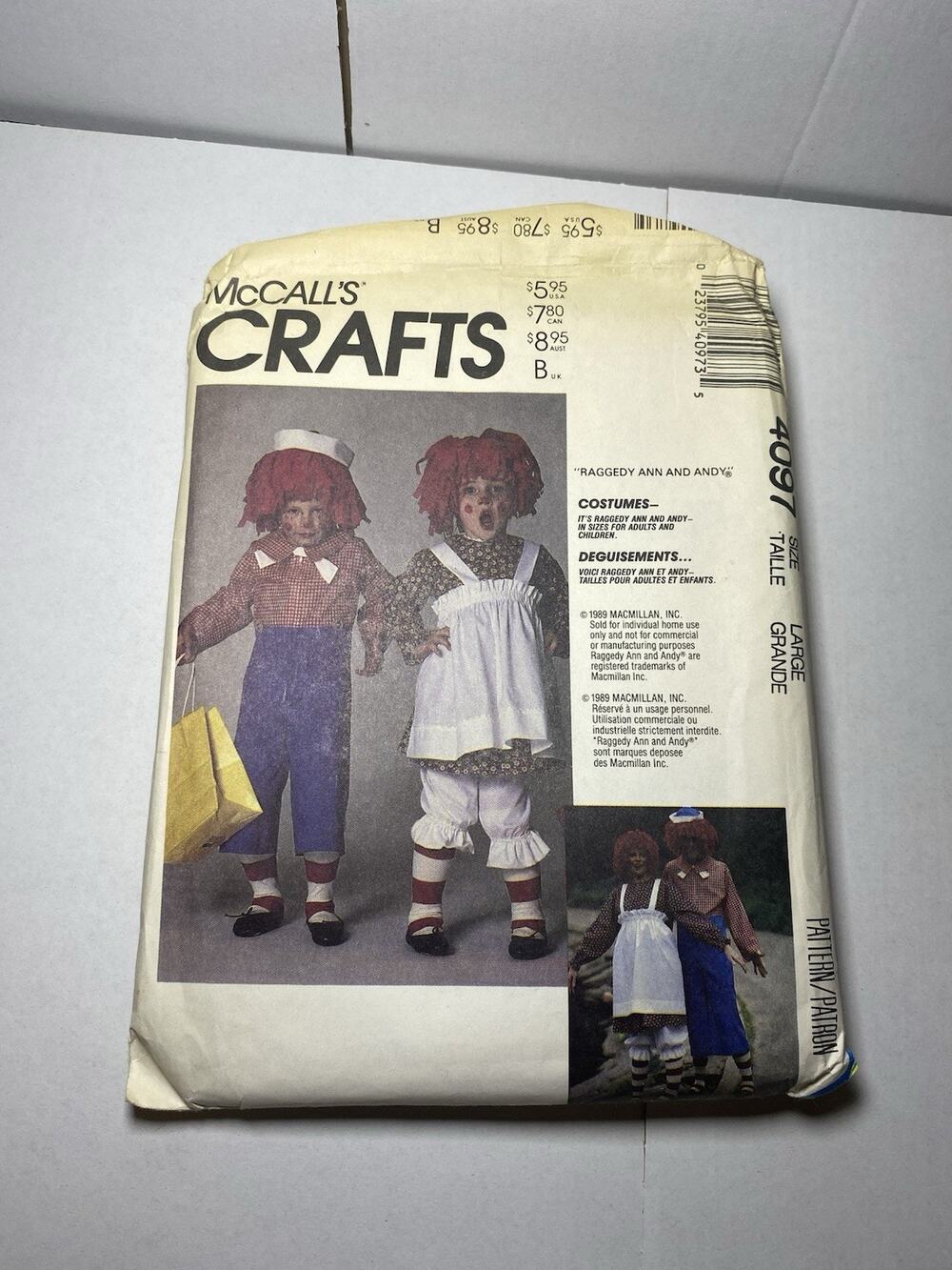 McCall's Sewing Pattern 4097 Raggedy Ann and Andy Costumes Adult & Child Size